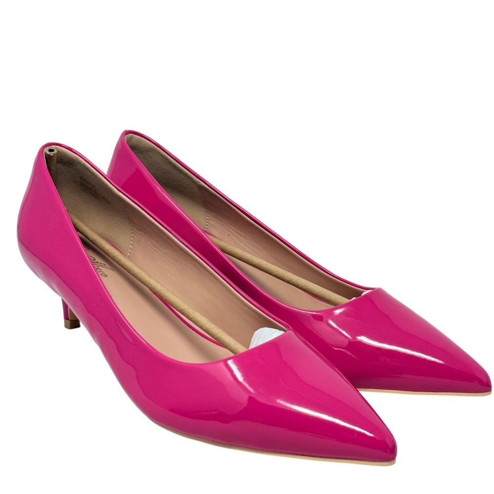 Womens Fuchsia Hot Pink Patent Pointed Toe Kitten Heel Pumps Size 9 US GenShuo